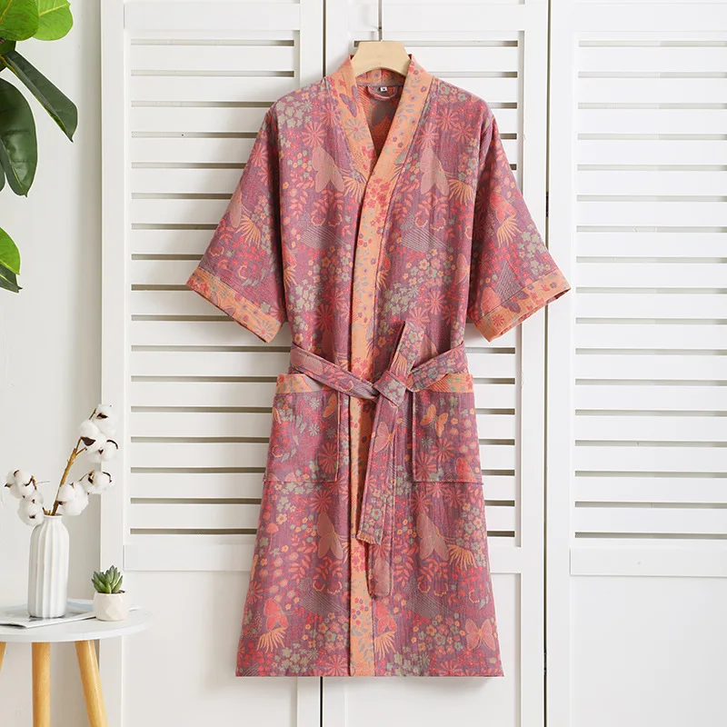 Multi Colors Kimono Robes for Couples Homewear Cotton Bathrobe for Spring and Summer Thin Absorbent and Quick Drying Bathrobes for Cotton Bathrobe