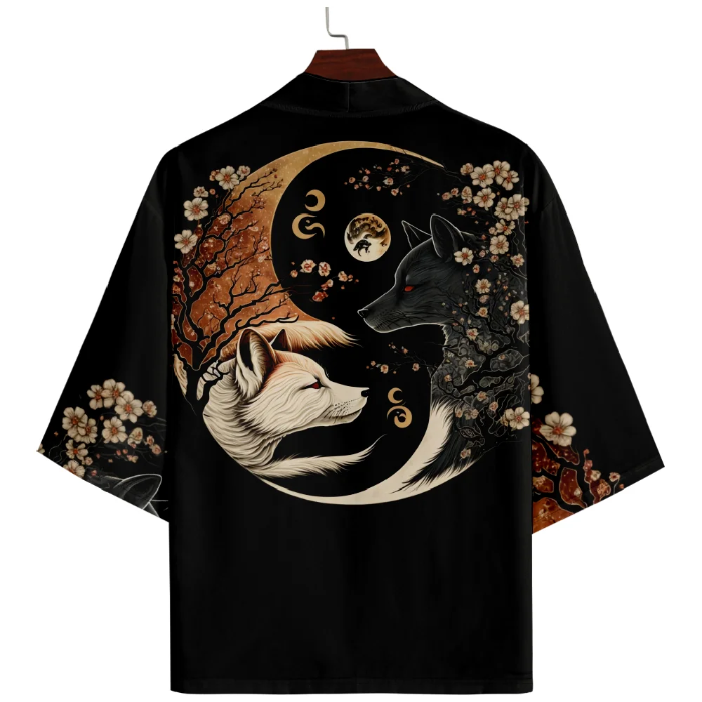 Summer Loose Japanese Fashion Wolf Print Kimono Streetwear Cardigan Robe Women Men Haori Top Yukata Plus Size 4XL 5XL