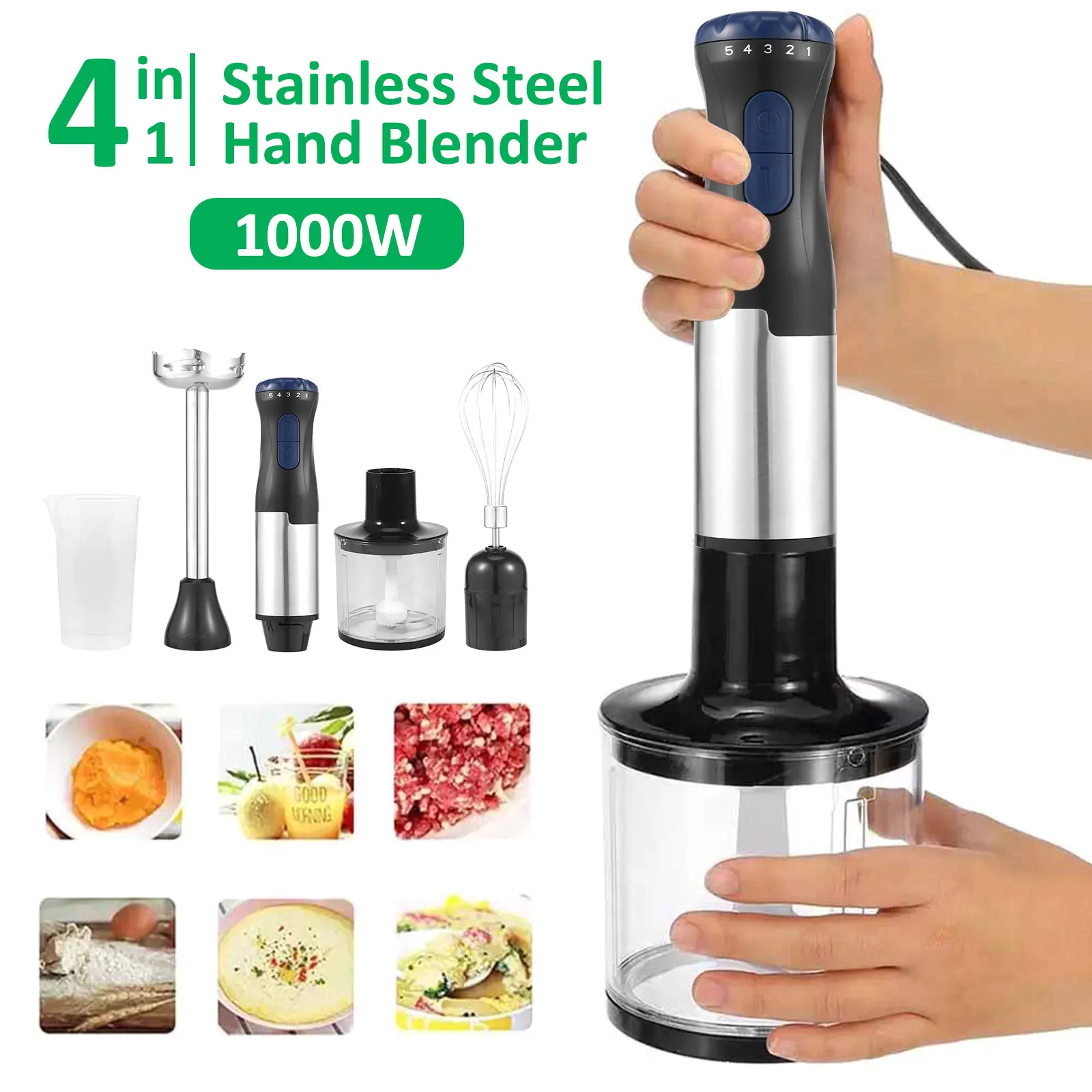 StainlessSteelHandBlender5AdjustableSpeedHandheldBlenders