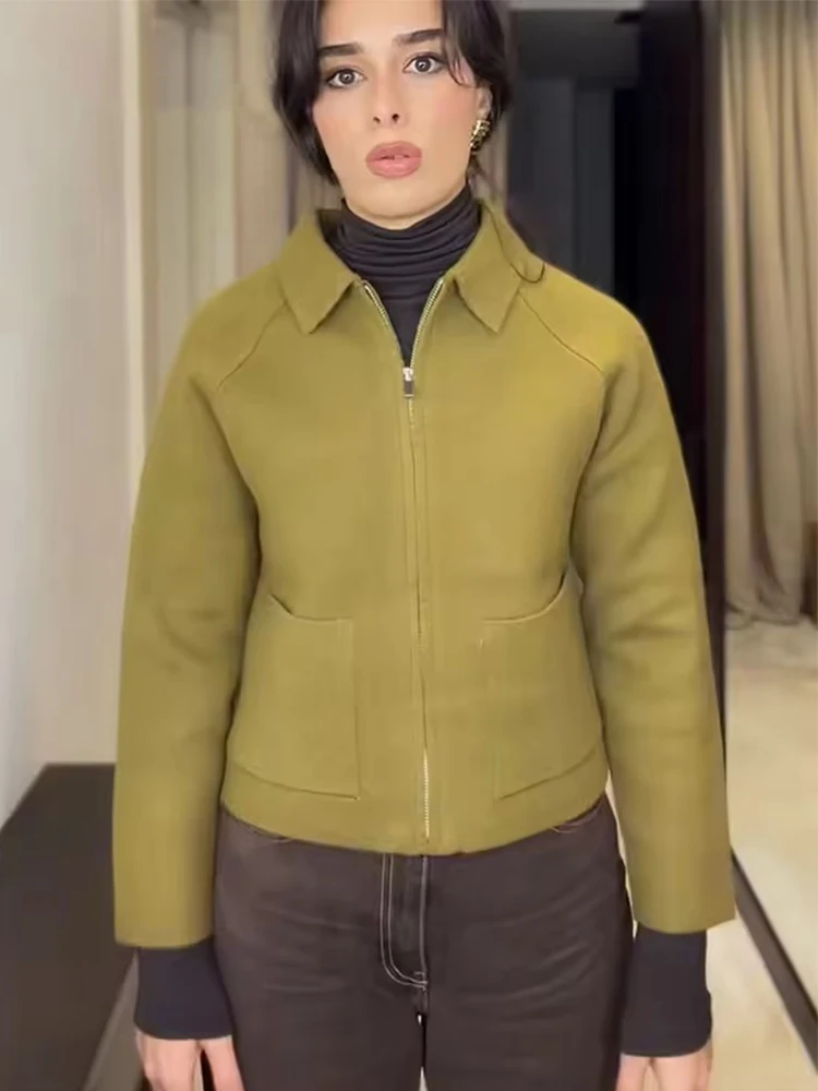 2025 Women Fashion Knitted Cardigan Long Sleeve Pocket Lapel Short Sweater Cardigans Autumn Winter New Style Knitwear Coat