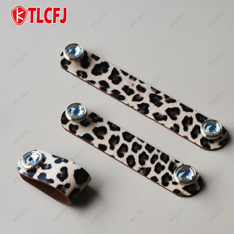 

KTLCFJ Pure Copper Leather Genuine Leather Handle Crystal Inlaid Diamond Children's Room Drawer Wardrobe Cabinet Door Handle