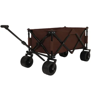 Utility Park Garden Cart Tool Customized Color Folding Camping Trolley Outdoor Picnic Beach Wagon, Brown 2
