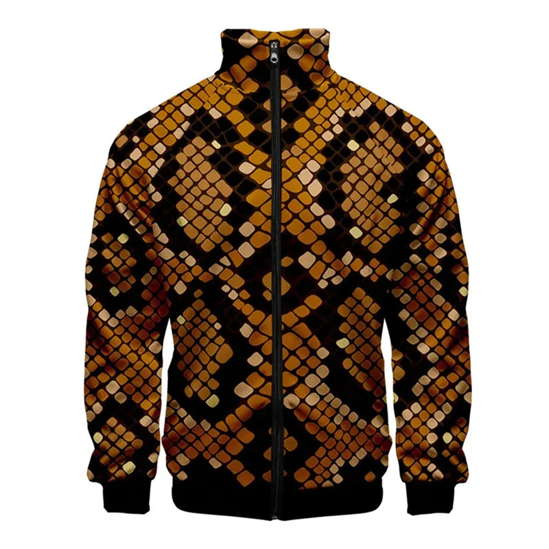 thumbnail image 1 of Chaqueta de cuello alto con estampado 3D de piel de serpiente de moda para hombre, abrigo de manga larga para ocio callejero, chaquetas de gran tamaño con cremallera, ropa de abrigo para hombre, 1 of 4