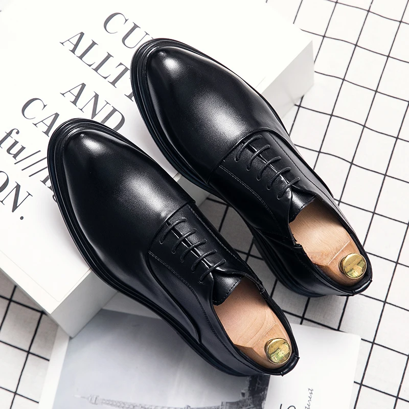 

Business formal black Korean version of the trend leather shoes men with British trend lace-up youth casual shoes