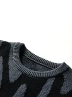 New Popular Autumn Winter Irregular Jacquard Pattern Pullover Sweater Casual Round Neck Contrast Color Knitted Men's Pullover 2