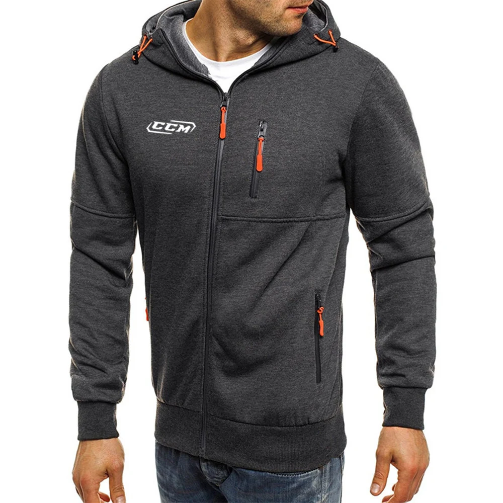 CCM 2023 Logo printed casual HipHop Harajuku tricolor hooded men's fleece sweatshirt zipper jacket