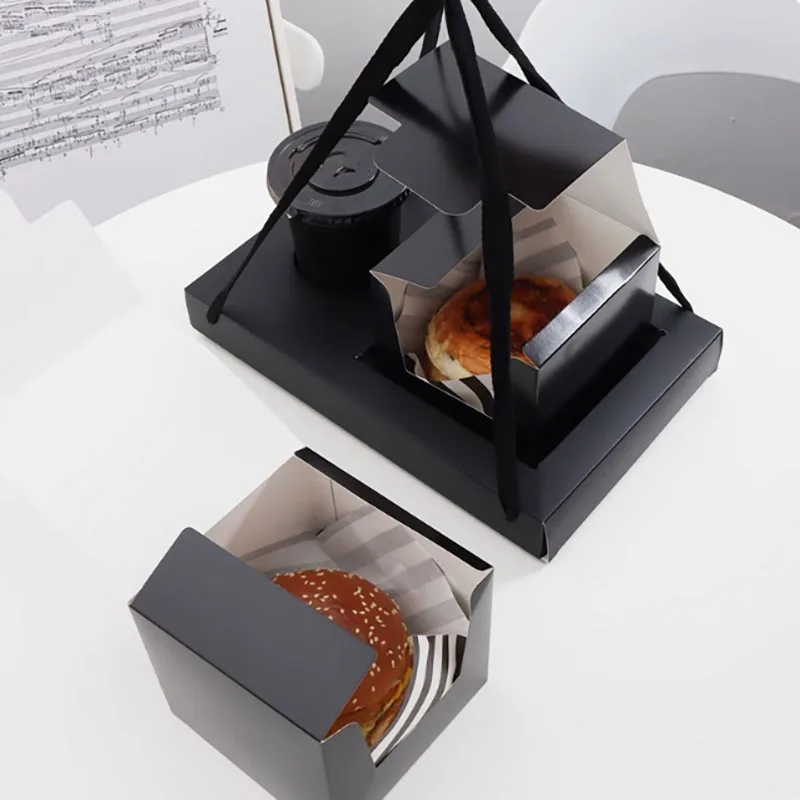 50pcs Black Paper Sandwich Boxes, Disposable Burger, Toast, Bread, Donut, Egg & Pas... - SKU BPHB2315 - UGI Packaging