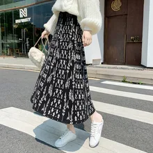 

Retro Printed Skirt For Women Autumn And Winter 2022 Umbrella Skirt Medium Length Temperament Over Knee A-shaped Knitted Skirt