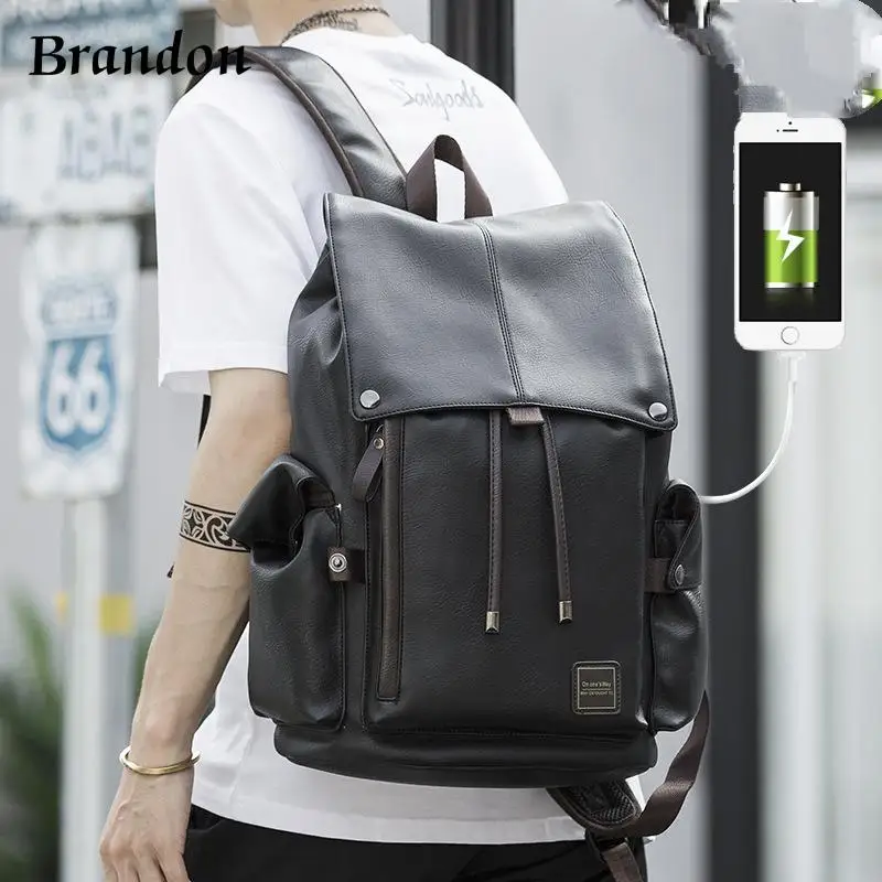 

Men's Leather Fashion Travel Backpack Wild Schoolbag Casual Computer Backpack