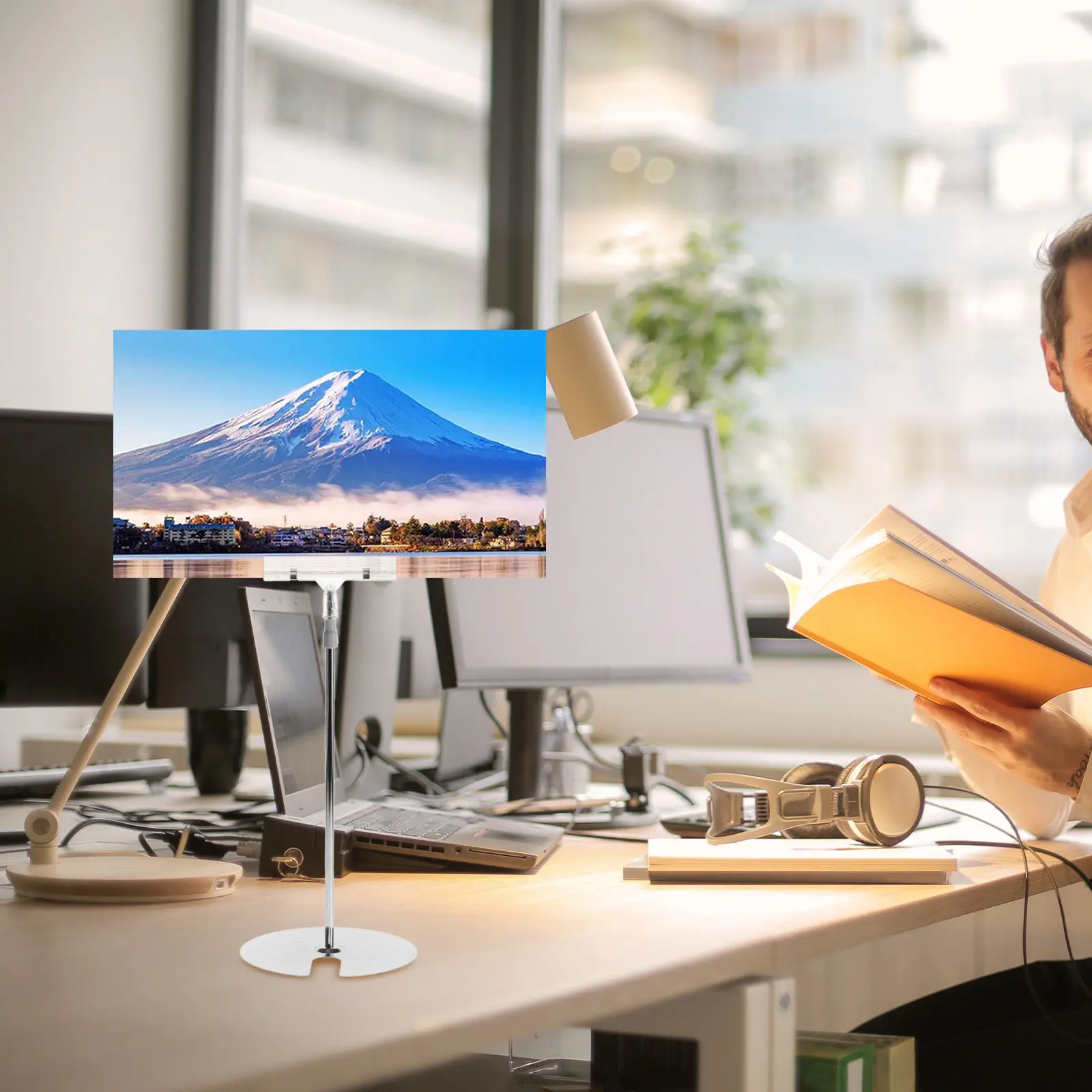 T자형 포스터 클립 스탠드 조절 가능한 데스크탑 배너 홀더 테이블탑 사용을 위한 안정적인 포스터 디스플레이 광고 표지판 홀더
