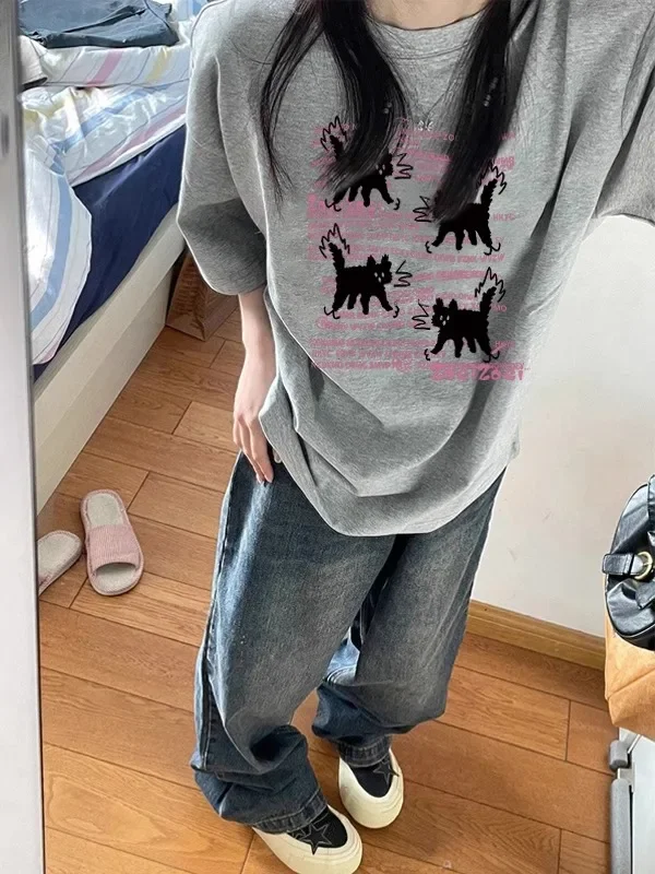 Amerikanischen Retro Cartoon Lustige Kurzarm frauen Lose Brief Design Süße Kühle Sommer Tops Streetwear