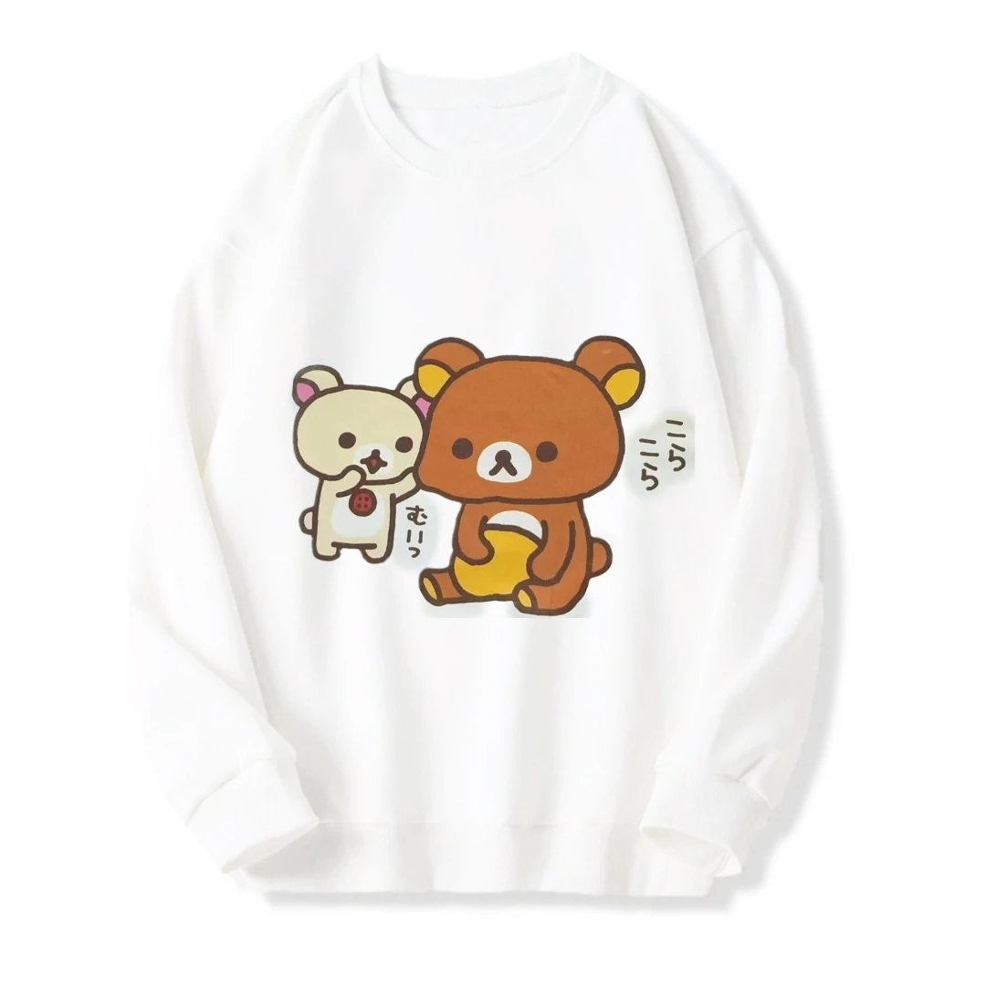Fleece-lined relaxed fit bear design pure white hoodie