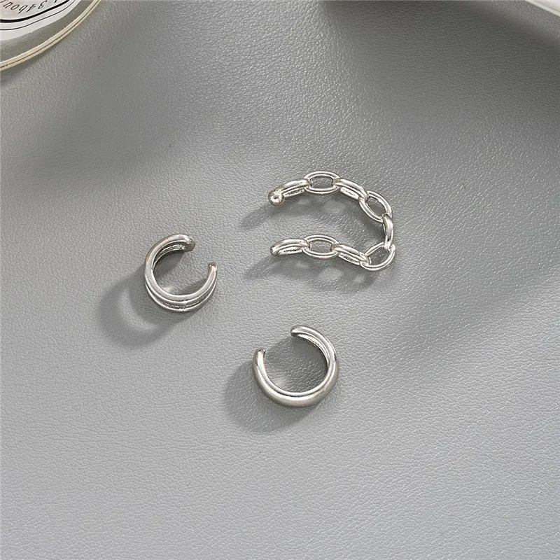 3 pcs/set Silver Color Clip Earrings for Women Men, Creative Simple C Ear Cuff Non-Piercing Ear Clip Set Trend Jewelry Gift