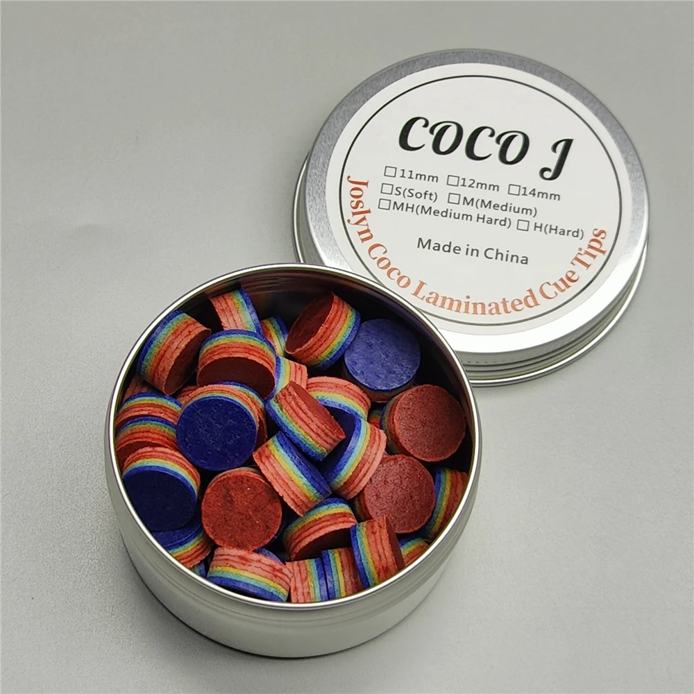 풀 큐 팁 14mm M Muti color Laminated Leather Josyln CoCo Pro 당구 팁 50 개/상자 Medium Carom 당구 액세서리