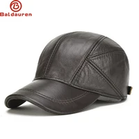 New 2025 Man High Quality Real Leather Baseball Caps Male Casual Cowhide Belt Ear Warm 56-60cm Adjustable Sprot Flight Hats 1