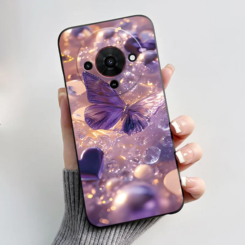 Butterfly Flower Black Soft Silicone Phone Case - Stylish Protective Back Cover