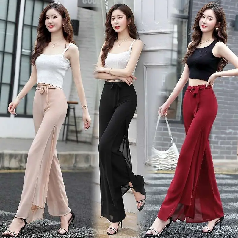 Chiffon Culottes Loose Pleated Wide Leg Palazzo Pants Women Dance Skirt  Clothes Casual Trousers Classical Dancer Black Q337 - AliExpress