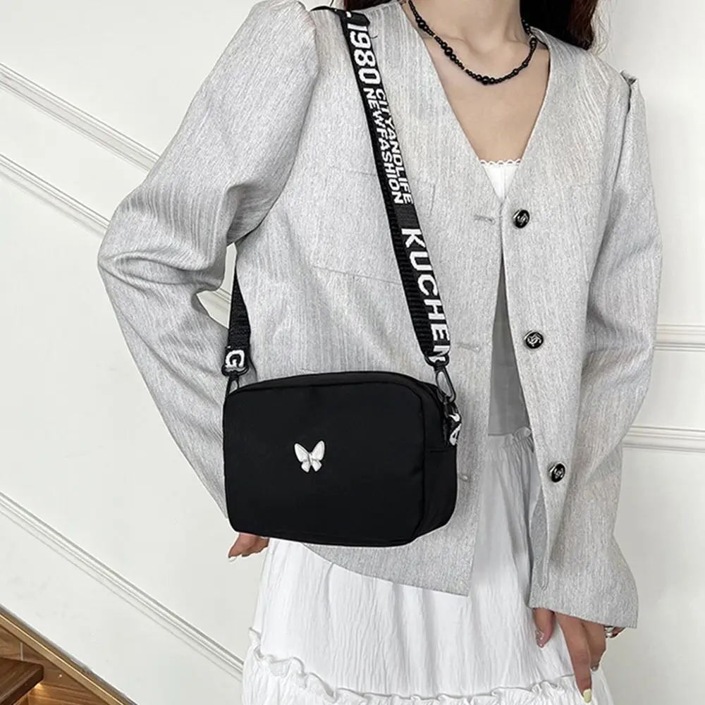 Black&white Shoulder Bag shoulder bag Durable Butterly Nylon Crossbody Bag Wide Belt Casual Mini Sqaure