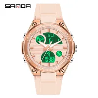 SANDA 6067 Women's Electronic Watch Fashion Creative Macaron Sports Luminous Chronograph Dual Display Silicone Ladies Watches