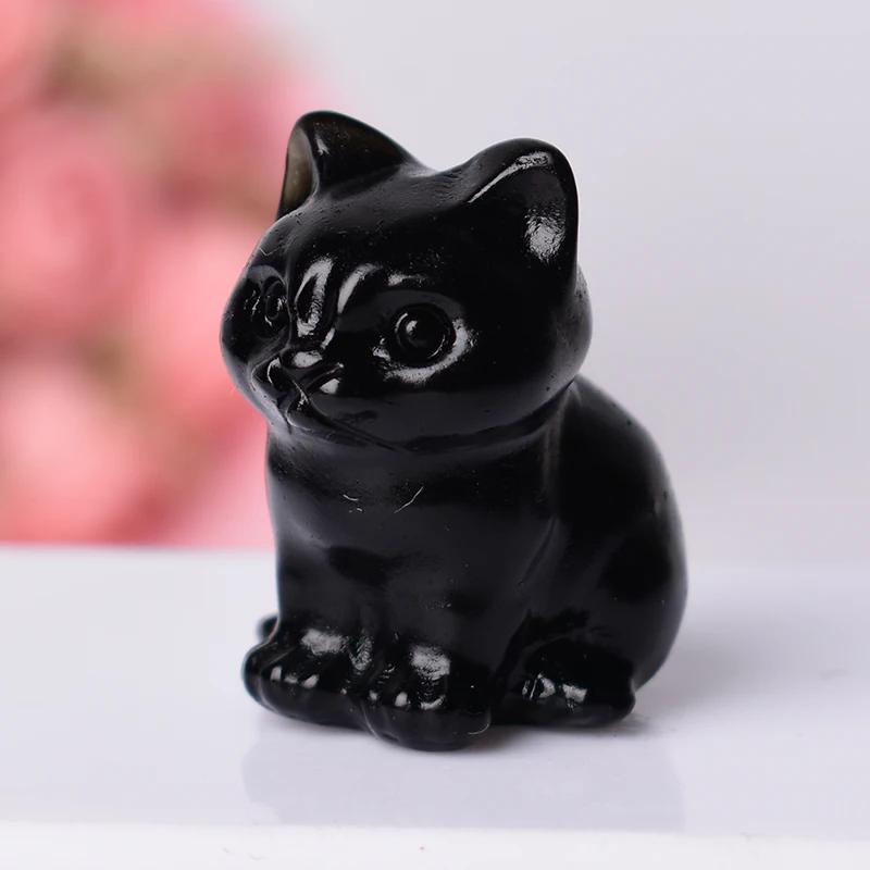 천연석 미니 고양이 입상, 동물 돌 레이키 광택 공예품, 작은 장식, 집 장식 기념품, 1PC