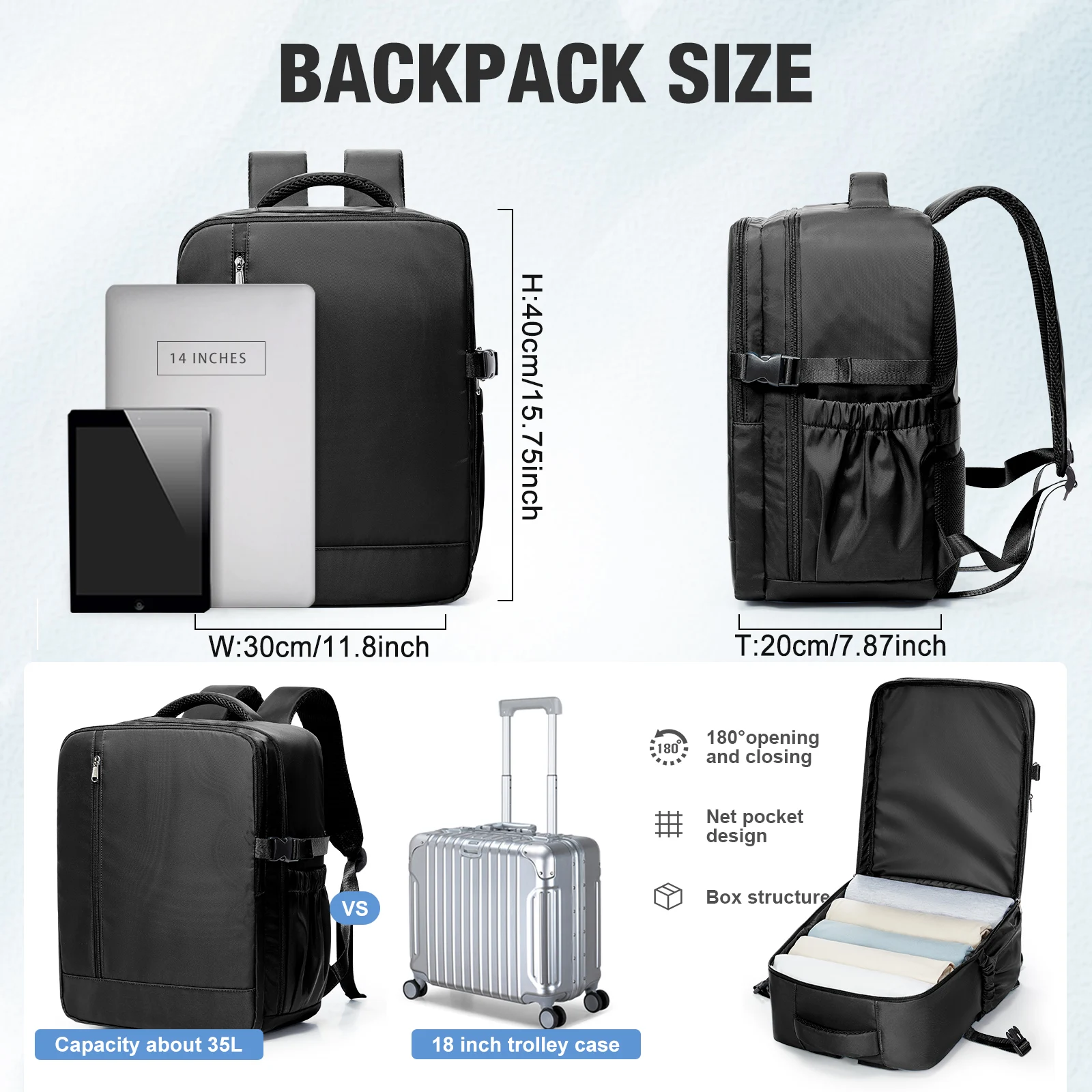 Travel Luggage Travel Backpack 40x30x20, Airline Carry-On Bag Backpack Ryanair 40x30x20 Ideal for Short Trip, Business Commuting