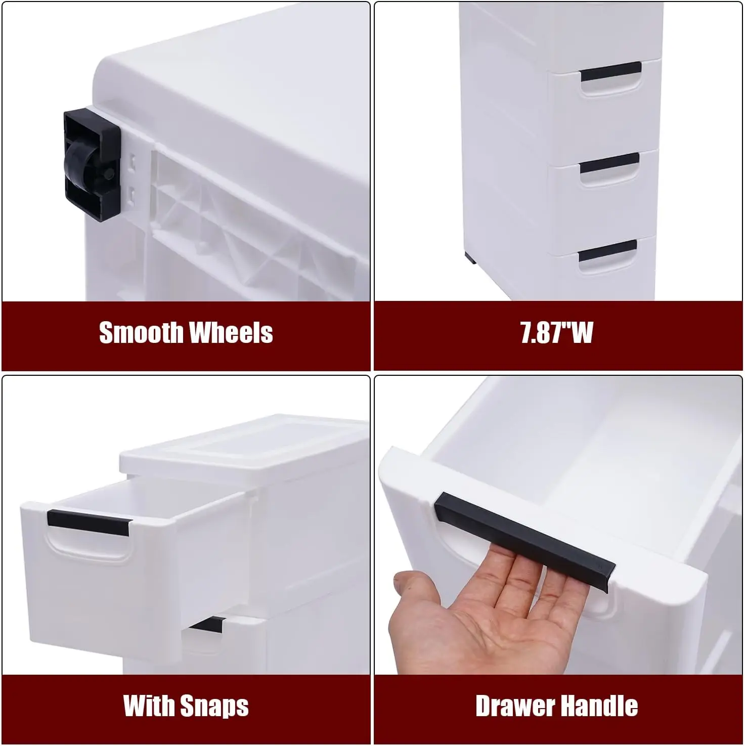 5 Drawer Narrow Slim Plastic Storage Cabinet Storage Drawer with 4 Wheels 5 Tier Drawers Dresser White Fabric Organizer Wardrobe 3