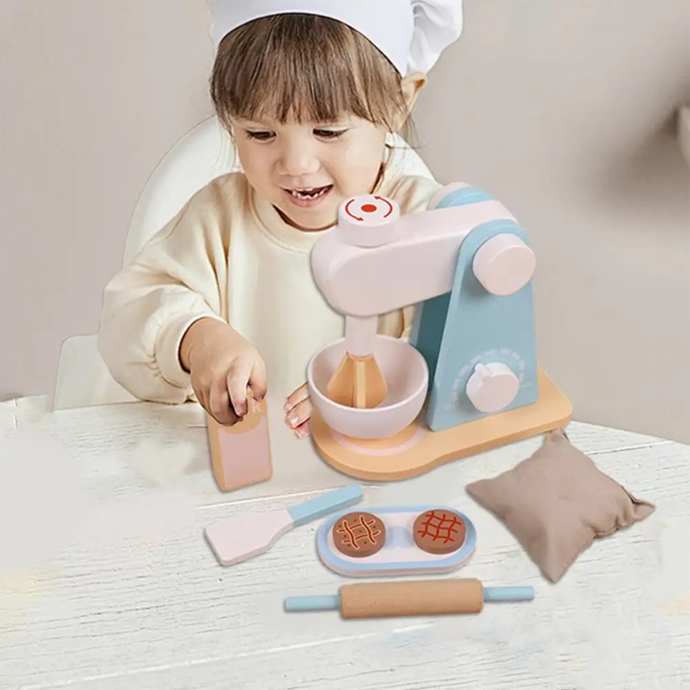 

Children Cooking Set Wooden Mini Kitchen Playset Toy with Blender Coffee Maker Toaster for Toddlers Role-playing Chef for Boys