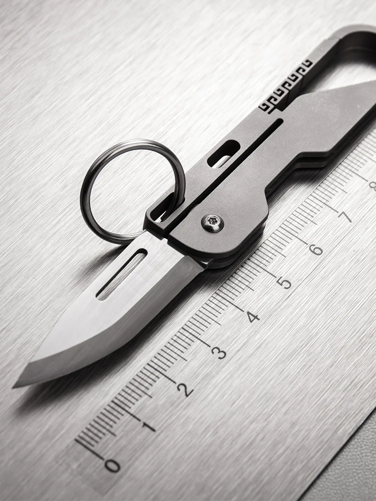 Super Lightweight Men Titanium Waist Hanging Keychain Portable With Folding High Hardness D2 Steel Small Knife Car Key Chain