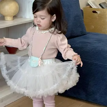 2025 Autumn New Baby Girl Long Sleeve T Shirts Cotton Infant Toddler Solid Princess Tops Girls Cute Lace Collar Sweet Tops