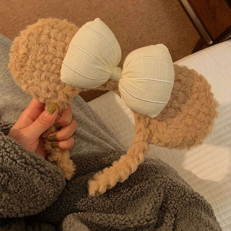 Bowknot Little Bear Ear Hair Band Female Winter Cute Cartoon Face Wash Hair Band Hair Hoop Korean Girl Hair Grotto Headband