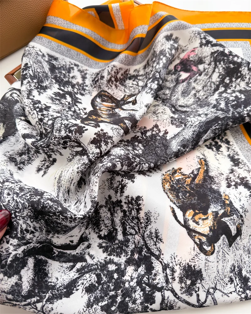 Luxus Dschungel Bedruckte Schals Damen Seidenschal Frühling und Sommer Blumendekorationen Kleine Krawatten Haarbänder Taschen Großhandel – Detail 7