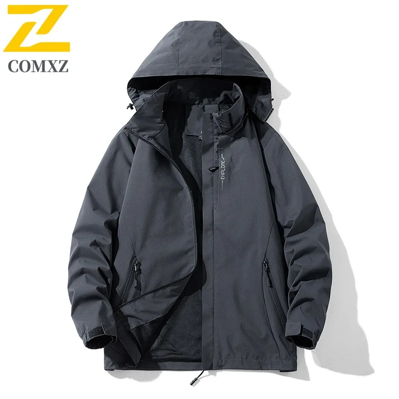 COMXZ Men Autumn Jacket Simple Hooded Outdoor Mountaineering Wind Resistant Coat Leisure Everyday Style Lightweight Clothing