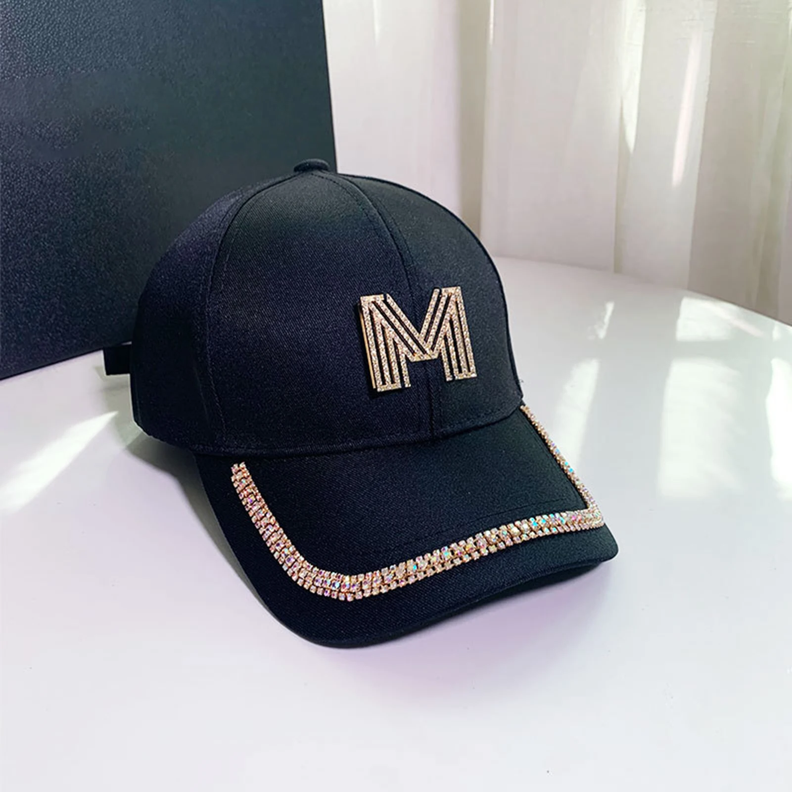 Female Baseball Cap Letter M&d Rhinestones Korean Version Of Female Leisure Hat Outdoor Sports Motorcycle Cap Street Wind Visor