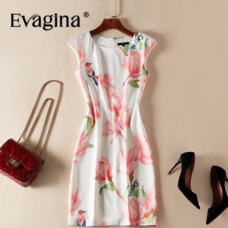 

Evagina New Fashion Runway Designer Dress Women's Sleeveless Elegant Print Casual Ivory White S-XXL Mini Dresses