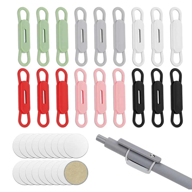 18Pcs Magnetic Pen Pencil Holder, Adjustable Silicone Magnetic Marker Holder & Stainless Steel Patches Pen Organizer Easy To Use
