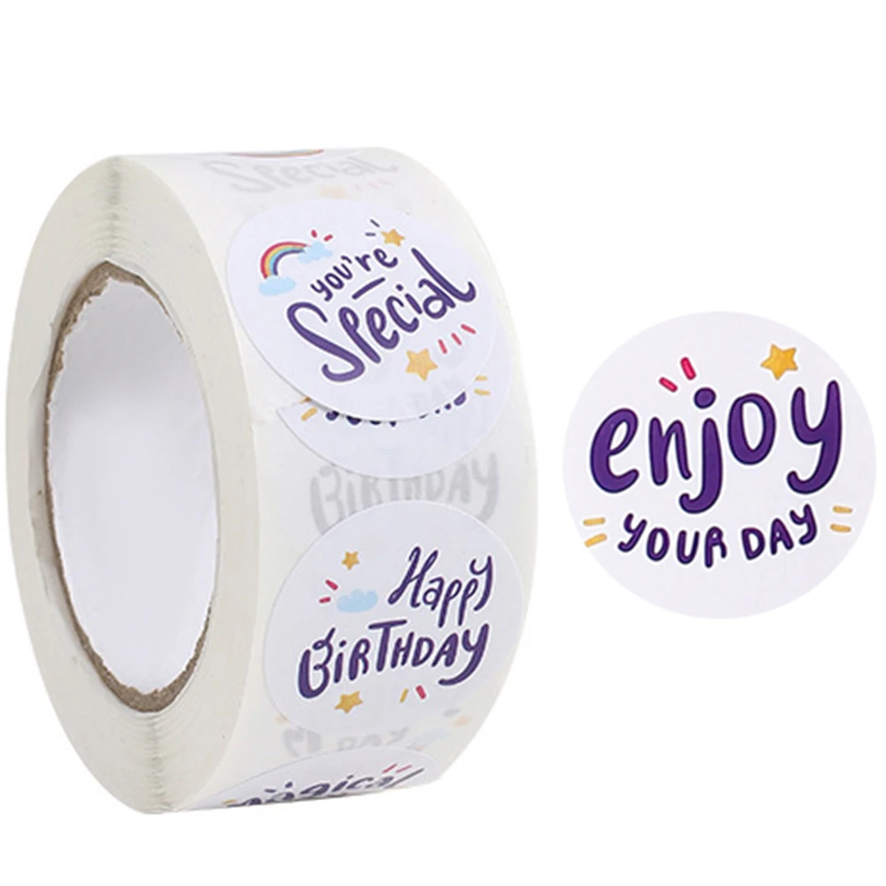 Rollo De Pegatinas De Feliz Cumpleaños, 500 Etiquetas Adhesivas Decorativas De 1 Pulgada Para Tarjetas De Sobre, Caja De Regalo De Magdalenas