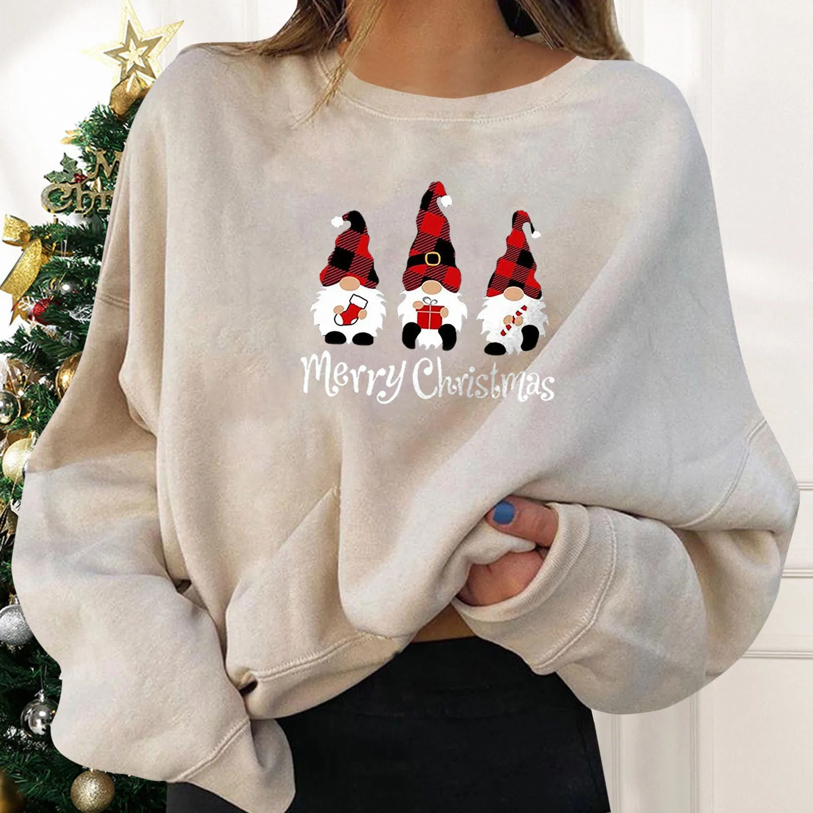 

Women's Fashion Hoodies Christmas Fun Graphic Print Crew Neck Long Sleeve Sweatshirts Comfortable Soft Warm Sweatshirt For Women