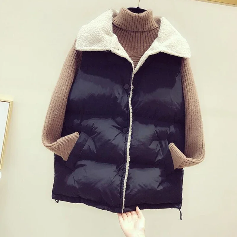 Women Lamb Cashmere Down Cotton Vest Coat 2023 Winter New Loose Sleeveless Jacket Plus Plus Size Vest Jackets