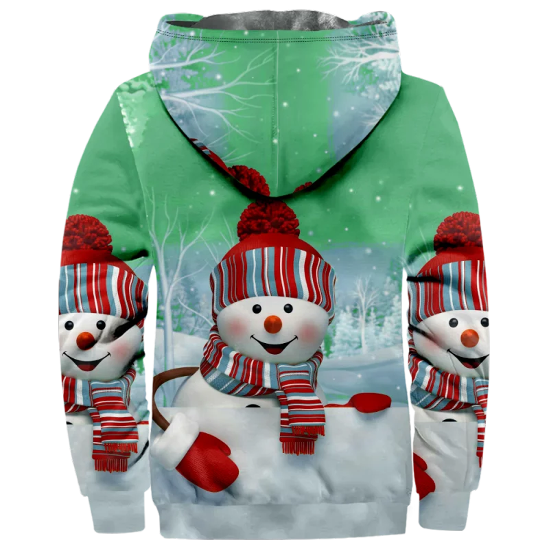 Christmas Creative Cotton Coat Hooded Sweater Casual Print Men's Fur Loop Arctic Velvet Zipper Patch Pocket Hooded Sweater a08