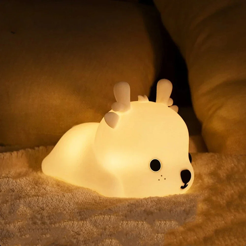 

Cartoon Deer Soft Silicone Lights USB Charging Atmosphere Lamps Kids Holiday Gift LED NightLight for Baby Feeding Bedside Lamp