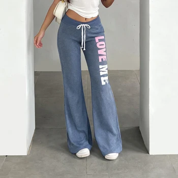 SUCHCUTE Casual Letter Printed Drawstring Sweatpants Women Harajuku Low Waist Trousers Y2k Aesthetic Pants Korean Joggings 2026