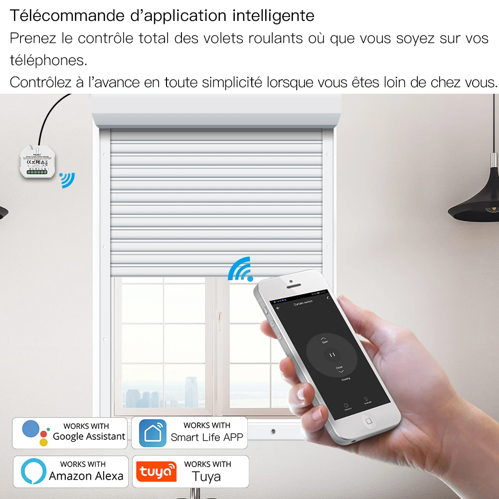 INTERRUPTEUR VOLET ROULANT CONNECTÉ (FIL REQUIS), INTERRUPTEUR DE RIDEAU  COMPATIBLE AVEC HOMEKIT, ALEXA ET GOOGLE HOME