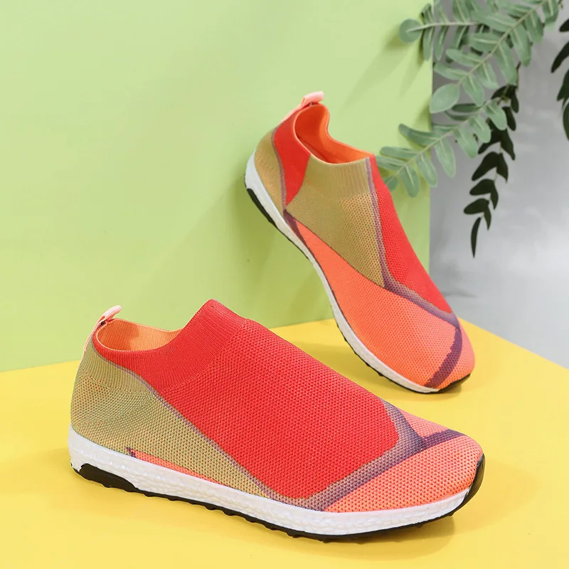 2024 Women's Mesh Sneakers Ladies' Vulcanize Casual Shoes Flat Soft-sole Mixed-colors Breathable Slip-on Plus Size Spring/Autumn