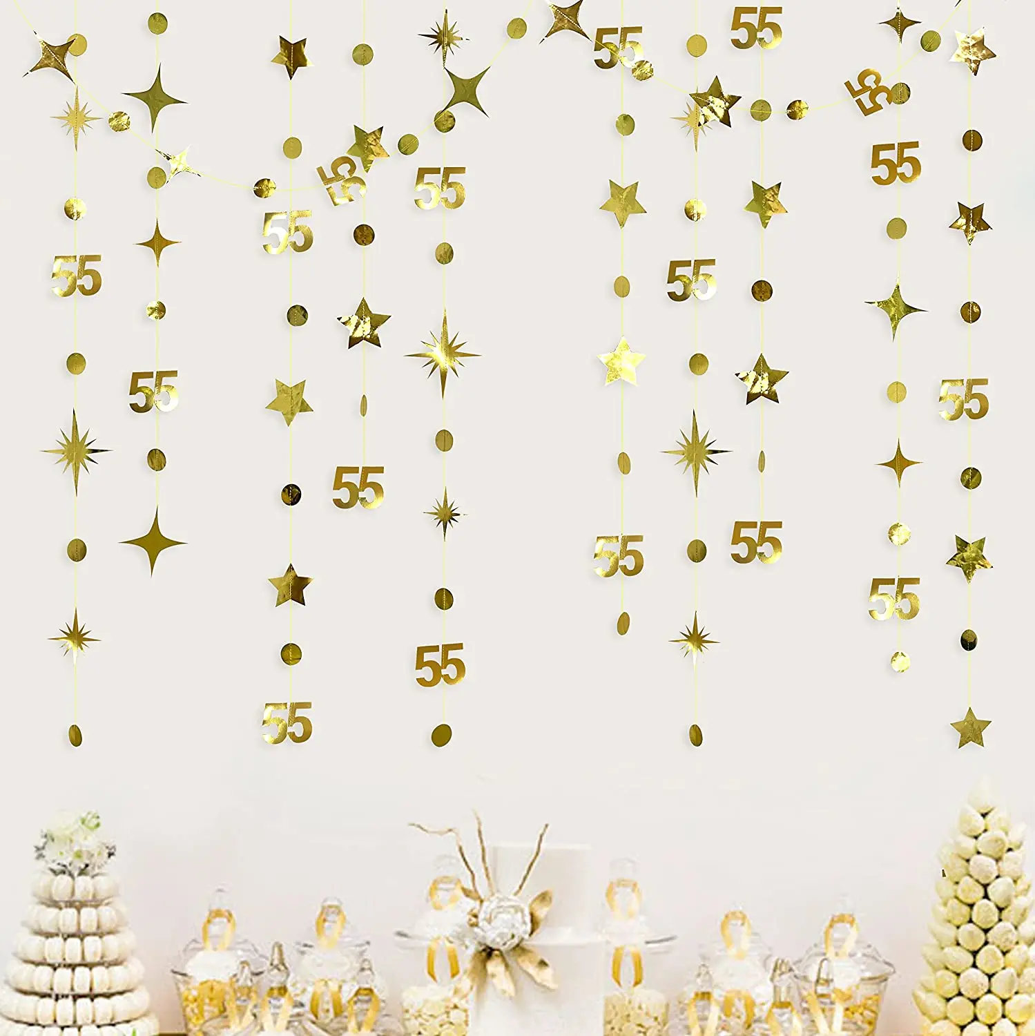 13Ft Gold Number 75th Circle Star 65 Happy Birthday 40 50 Garland Banner Decor 75 Year Old Birthday Anniversary Hanging Streamer