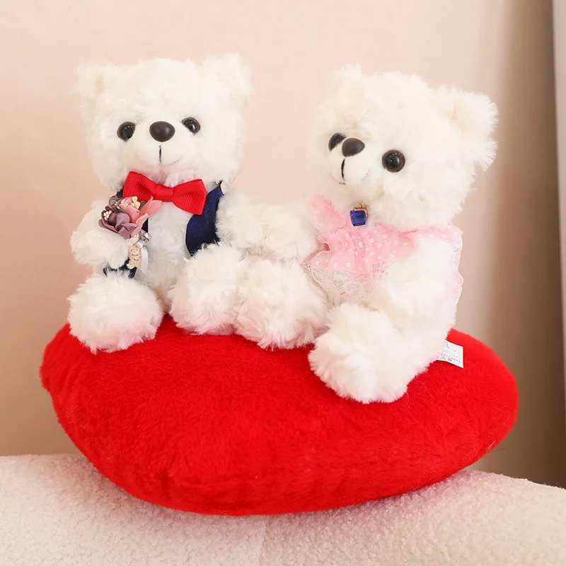 

28x24cm New Holding Rose Love Wedding Bear Toys Stuffed Teddy Throw Pillow Soft Dolls Home Decor Birthday Presents Wedding Gift