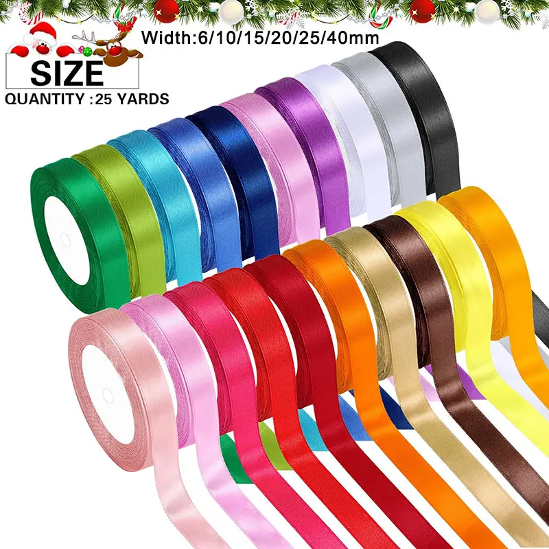 25Yards 6/10/15/20/25/40mm Satin Ribbon Rainbow Solid Fabric Ribbons for DIY Crafts Gift Wrapping Hair Bow Party Wedding Decor