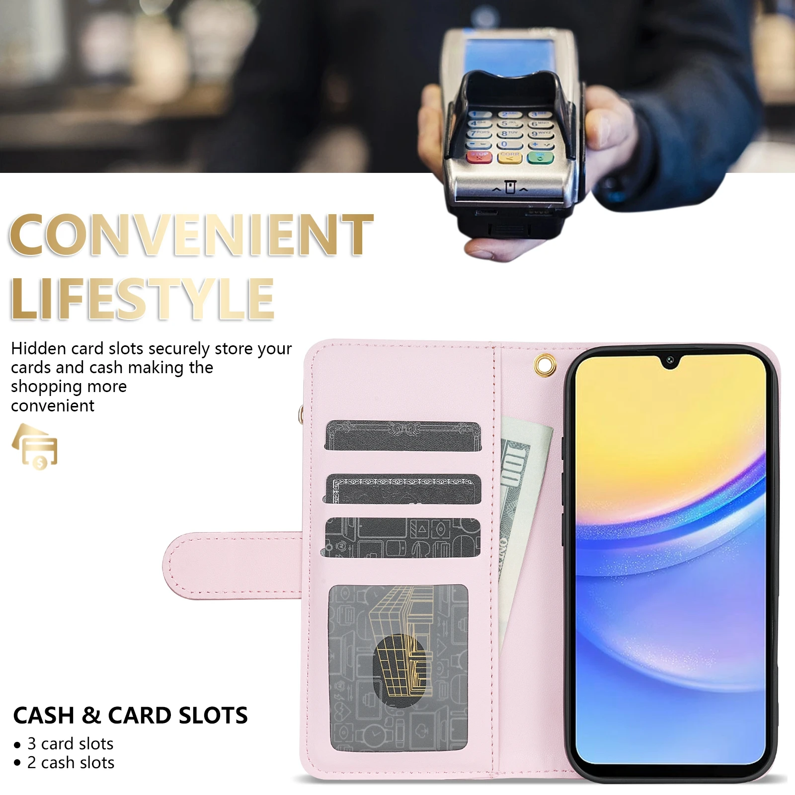 Compact Fragrance-Infused Leather Wallet with Zipper Card Slot and Magnetic Flip Closure