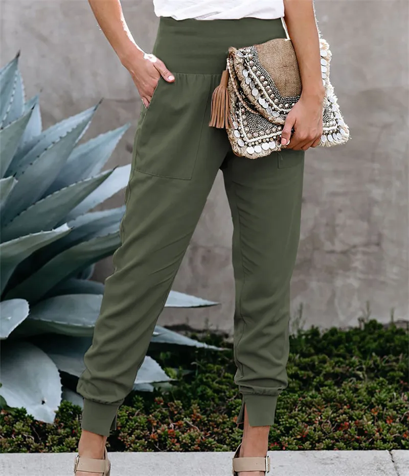high waisted jeans 2022 European and American Solid Color Women's High-waisted Casual Pants with Nine Split Legs capri shorts Pants & Capris
