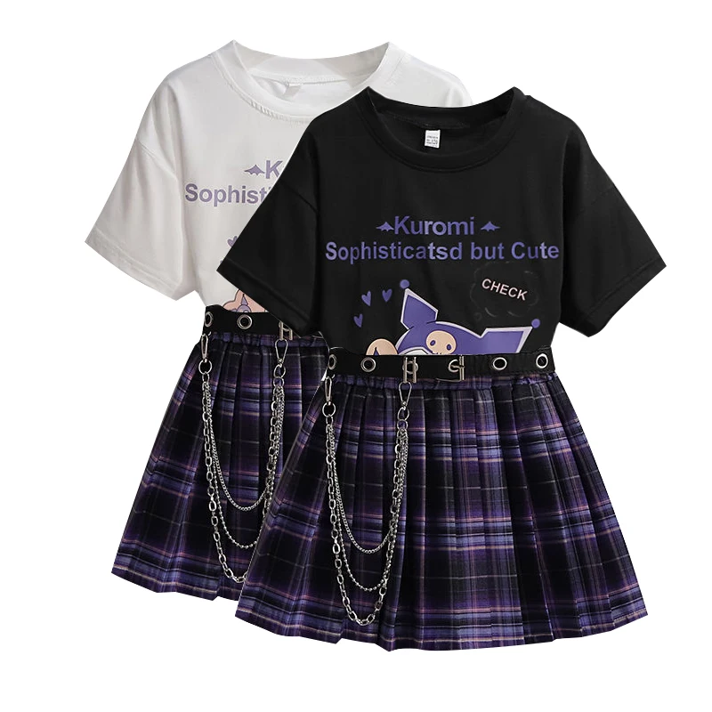 Girls Clothes Suits Kids Fashion Black Cotton T-shirt+skirts+Belt Sets for Girl Teenager Children Clothing For 3-13 Years