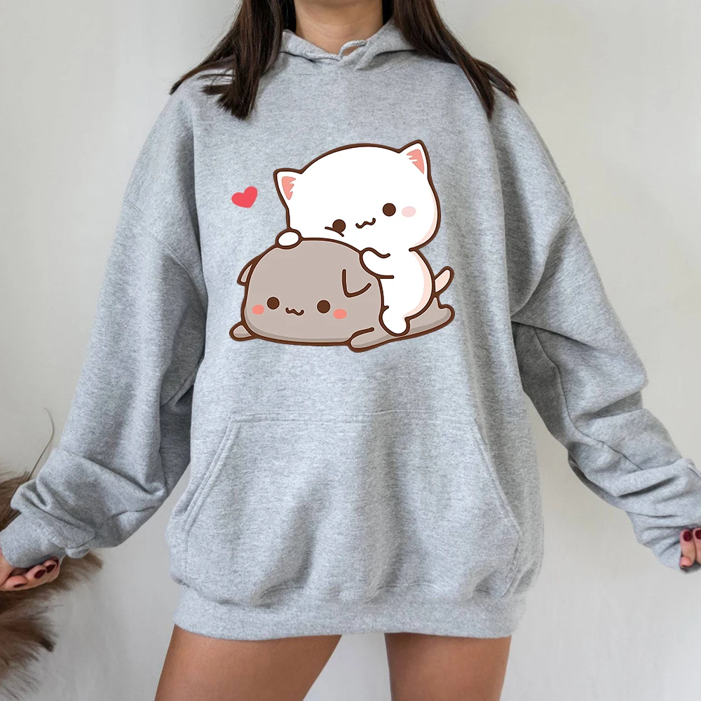 Harajuku rubber and peach cat Women Oversized Hoodie Long Sleeve Sweatshirt  Loose Casual Streetwear Korean Couple Clothing Tops - AliExpress